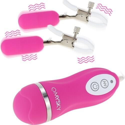 Nipple Clamps Vibrating Breast Clips 10 Modes Nipple Stimulator Wired Vibrators with Remote Control BDSM Play Sex Toys for Women