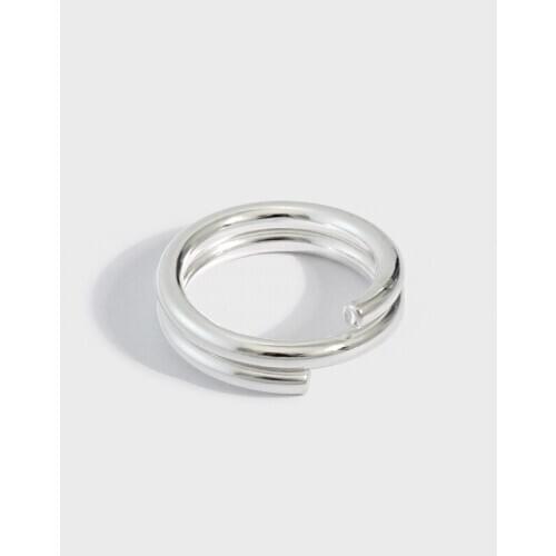 100% Authentic 925 Sterling Silver Fine Jewelry Glossy Three Lines Layers Ring Adjust Womens TL J1392