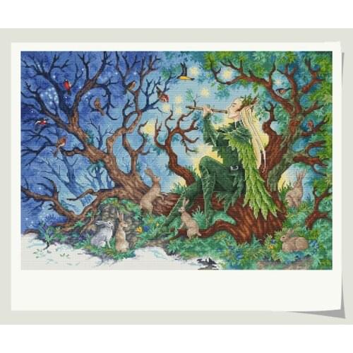 Gold Collection Counted Cross Stitch Kit Spring in Mirkwood Elves Fairy Wizard In The Forest Rabbit And Birds