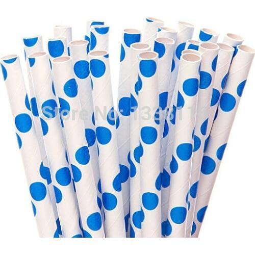 100pcs Blue Polka Dot Paper Drinking Straws,Party Supplies Paper Drinking Straws Wholesale Online