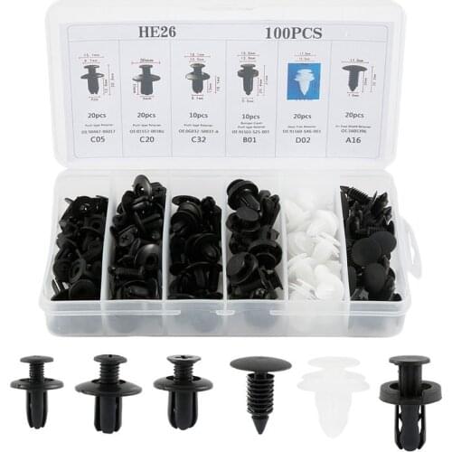 100pcs Plastic Fastener Clips Mixed Car Body Push Retainer Pin Rivet Bumper Door Trim Panel Retainer Fastener Set Universal