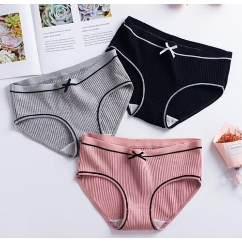3Pcs Women panties Cotton Panties Ladies Solid Colors Underwear Breathable Lingerie Sexy Bow-knot Comfort Girls Briefs