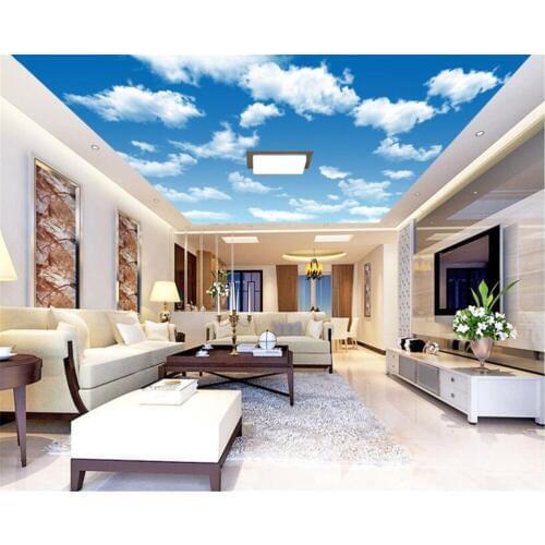 Beibehang Advanced Decorative Paintings Silent Silk Cloth Wallpaper Simple Blue Sky White Clouds Zenith Mural 3d wallpaper