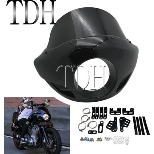 5 3/4'' Headlight Retro Cafe Racer Head Light Fairing For Harley Cruiser Chopper Touring 5.75 inch Front Lamp Cowl Fork Mount