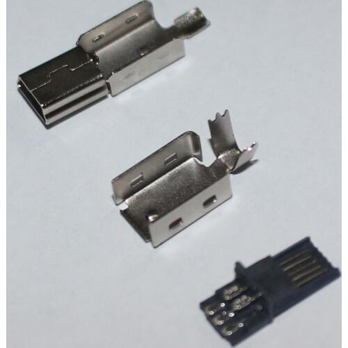 5Set Mini USB Male Connector (3 IN 1 )Male Mini USB Jack 2.0 5PIN Plug Socket With Iron Cover For Kinds of DIY Soldering