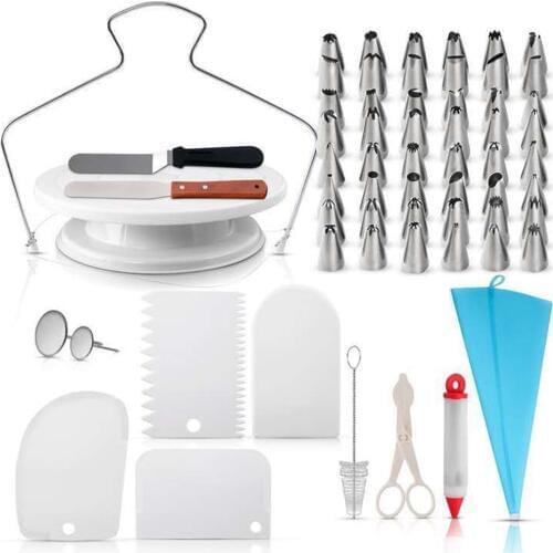 73 PCS Cake Decorating Set Stainless Pastry Nozzles Cake Turntable Set Confectionery Bag Baking Tools For Cakes