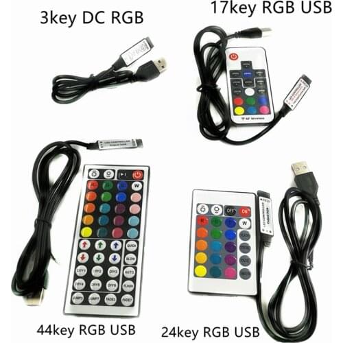 DC 5V USB LED RGB Controller Mini 3Keys Dimmer 24Key 44key IR Remoter 17Keys RF Wireless Remoter Control for USB RGB LED Strip