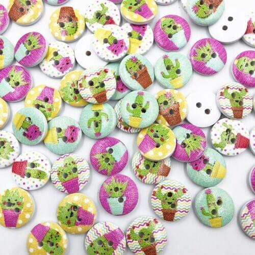 100 pcs Cactus 2 Holes Wood Buttons Craft Scrapbooking Sewing Clothing Accessories 15mm Buttons Painted Sewing Crafts WB699