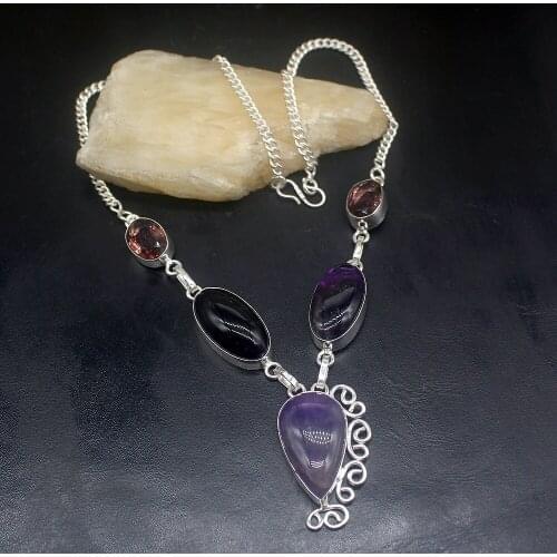 Gemstonefactory Jewelry Big Promotion 925 Silver Natural Purple Chaorote Amethyst Women Chain Necklace 44cm 202101610