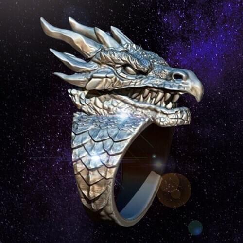 Retro Gothic Punk Dragon Ring Stainless Steel Domineering Dragon Hip-Hop Finger Ring Male Rock Motorcycle Party Gift Jewelry