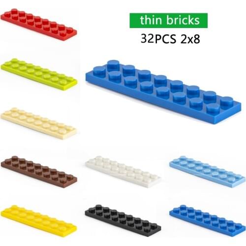 DIY Building Blocks Thin Figures Bricks 32pcs 2x8 Dots Educational Creative Size Compatible With Other Brand Toys for Children