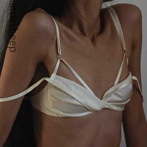 Hot Sexy Backless Chic Wrap Chest Satin Crop Tops 2021 Summer Women Fashion Sleeveless Camis Elegant Party Club Streetwear