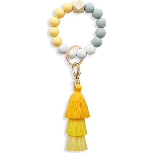 Hot Sale Keychain Bracelet,Women Silicone Keychain Beaded Tassel Trinket Car Keychain