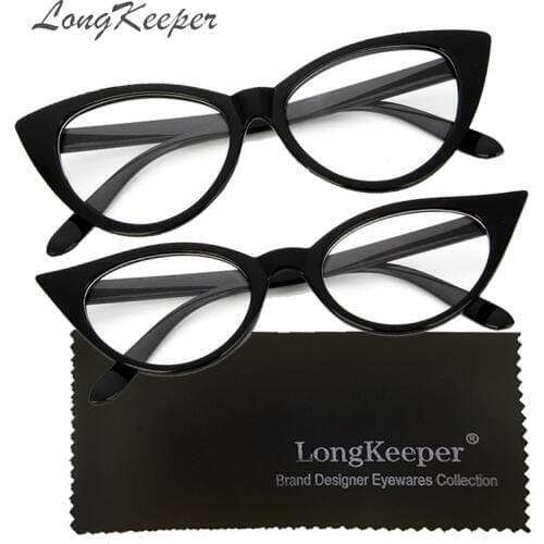 LongKeeper Small/Big Cat Eye Glasses Frame Women Fashion Retro Clear Eyewear Ladies Brand Designer Optical Eyeglasses