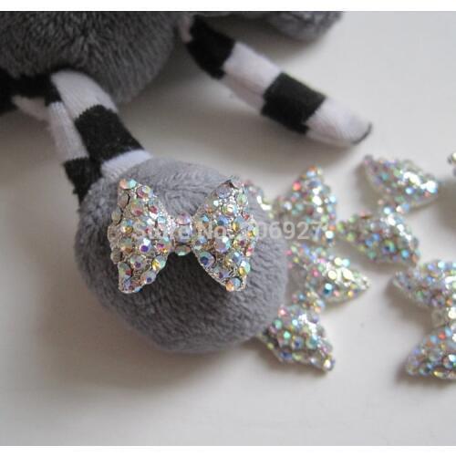 MD-185 10pcs Fancy AB Rhinestone Silver Big Bow Deco Metal Charms Metal Deco Charms Nail Art