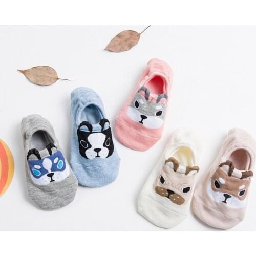 Five Pairs Of Ladies Socks Set Summer Breathable Non-slip Cartoon Cat Puppy Series Cotton Ankle Socks Invisible Socks For Girls