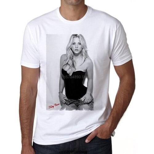 New Fashion Mens Short Sleeve Tshirt Cotton T Shirts Kaley Cuoco Mens T-shirt Celebrity Star One In The City