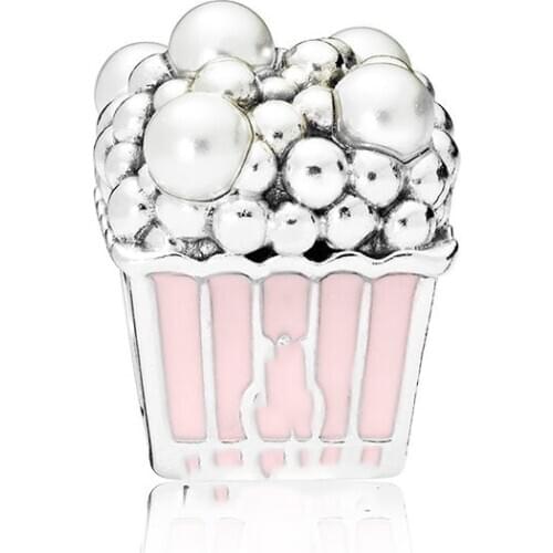 2020 NEW Real 925 Sterling Silver Delicious Popcorn Charm Fit Pandora Bracelet Pink Enamel Beads Charm Bead DIY Jewelry
