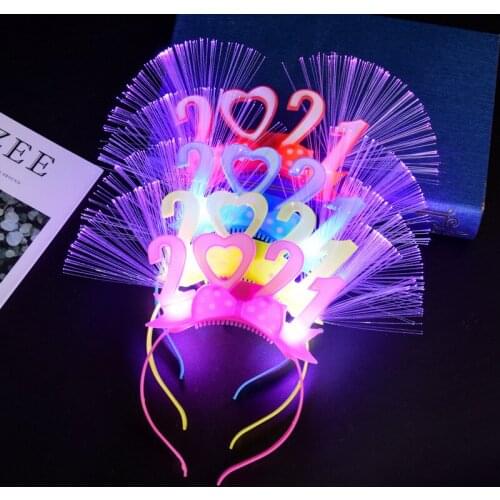 New 2021 optical fiber hair band stall annual meeting small gifts flashing new year party hair band childrens toys wholesale