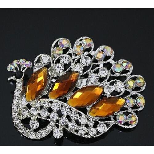 Newly design Bohemia peacock brooch animal colorful rhinestone crystal silver plated pin jewelry B1250