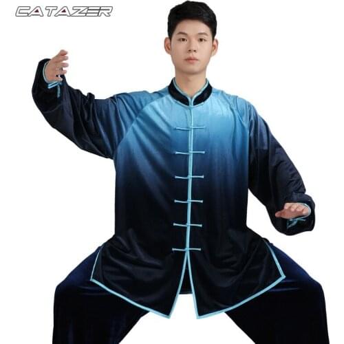 Martial Arts Clothes Winter South Korean Cashmere Keep Warm for Unisex Chinese Kung Fu Tai Chi Uniform Gradient Color