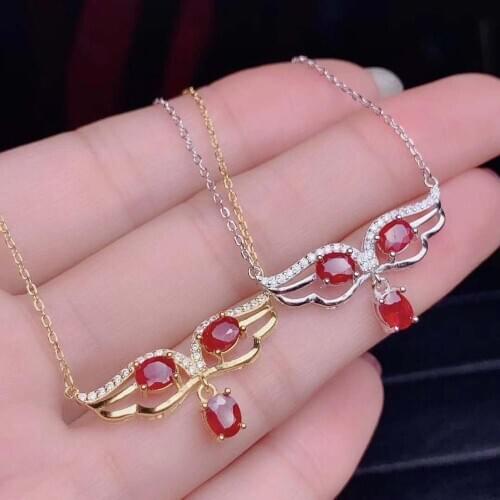 Natural Real Ruby necklace with pendant Free shipping 925 sterling silver Natural real ruby Fine jewelry