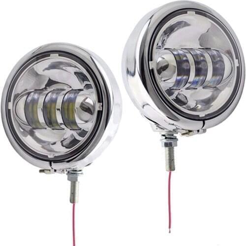 Pair 4.5Inch Motorcycle Chrome Black LED Fog Passing Auxiliary Light and Fog Light Housing Bucket for Classic FLHR Road King