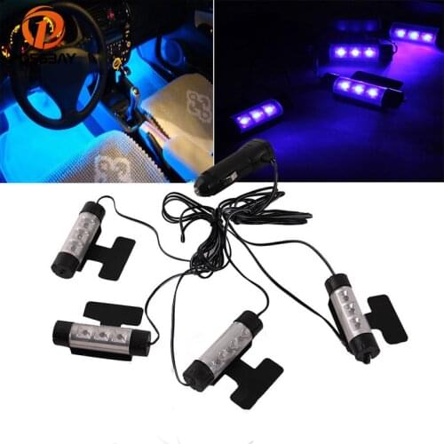 POSSBAY Universal 4 Pcs Car Foot Lighting LED Interior Atmosphere Lights Decoration Blue Foot LED Light Foot Lamps