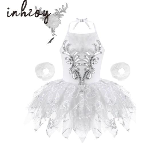 Professional Swan Lake Ballet Tutu Girls Ballerina Dress Kids Shiny Dancewear Stage Party Costumes Set