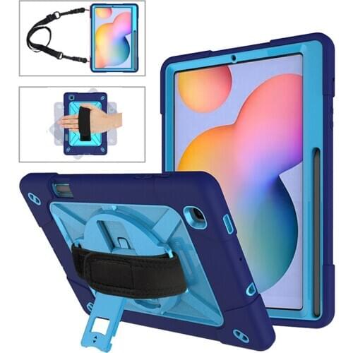 Shockproof Silicone Case with Shoulder Strap for Samsung Galaxy Tab S6 Lite 10.4 2020 P615/P610 Kids Durable Cover+Pen
