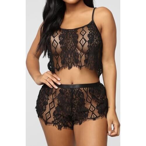 Plus Size Erotic Costumes Sexy Lingerie Transparent Lace Womens Underwear Set Mesh Camis Shorts Pajamas Suit Babydoll Sleepwear