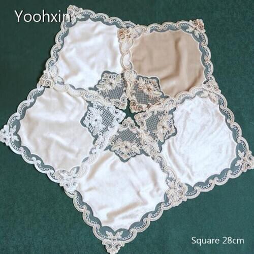 Luxury Patchwork lace square table place mat cloth pad cup coaster placemat tea doily kitchen Christmas wedding decor tableware