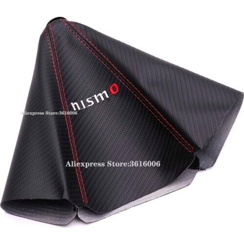 Jdm NISMO Carbon Fiber Look Shift Lever Knob Boot Cover Shift Knob Collars With Red Stitching
