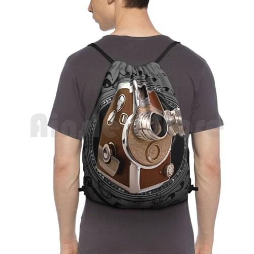 Old Style Movie Camera Backpack Drawstring Bag Riding Climbing Gym Bag Film Camera Movies Production Crew Filmmaker