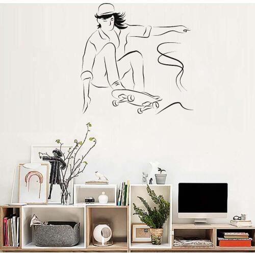 Happy Skateboard Ride Boy Wall Sticker Vinyl Home Decor Livingroom Mural Art Wallpaper Removable Modern Childrens Bedroom LC174