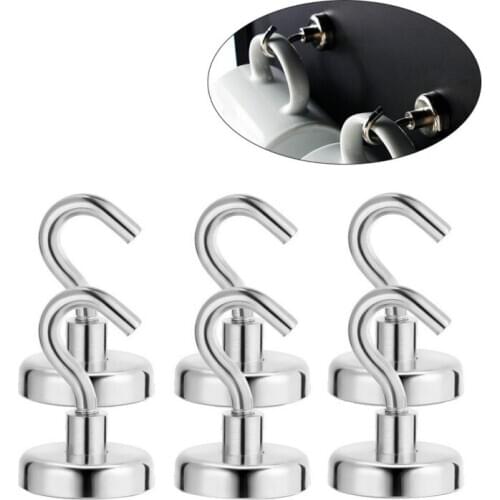 Strong Magnetic Hanging Hooks Heavy Duty Power Neodymium Magnets Hook D16mm Hold Up 80Pounds Home Kitchen Wall Hook Hanger