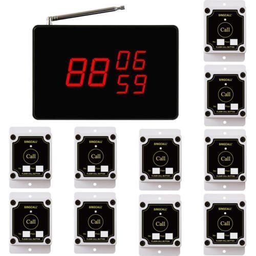 SINGCALL Wireless Building Site Calling System, Factory Bell System,1 Screen Receiver SC-R10GX and 10 Buttons APE500