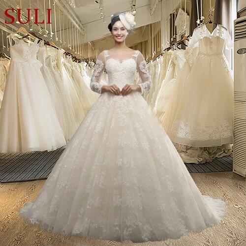 SL-3002 Sweetheart Zipper A line Long Sleeve Appliques Lace Wedding Dress