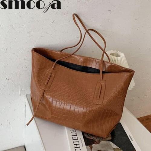 SMOOZA Large Capacity One-Shoulder Bags For Women 2020 New Fashion Tote Handbag Pu Leather Crocodile Pattern Female Casual Bag