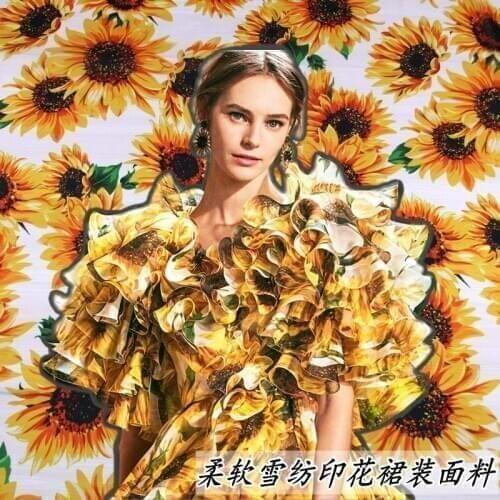 100x145cm Sunflower Print Polyester Thin Chiffon Fabric For Woman Summer Dress Long Beach Dress DIY Sewing