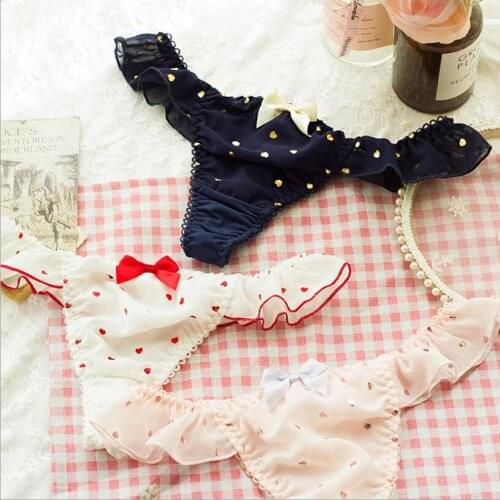 Cute Sexy Womens Underpants Love Gilding G-String Panties New Low-Rise Underwear Female Sweet Bow Thong Intimate Lingerie S1495