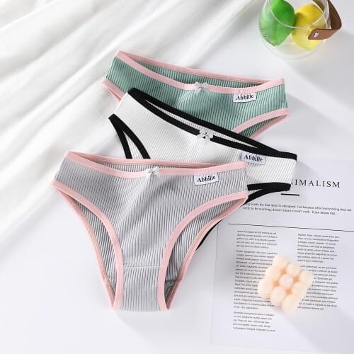 3PCS Women Cotton Underwear Panties Female Sexy Briefs Low Waist Pantys Set Seamless Solid Color Intimate Lingerie for Girl M-XL