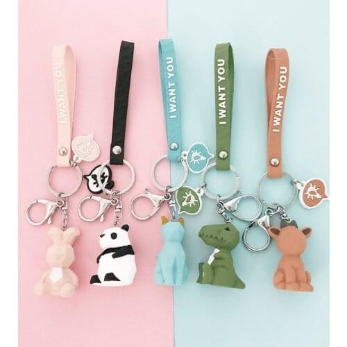 Creative Cartoon Geometric Section Dinosaur Panda Boy Keychain Couples Car Keychain Backpack Hanging Gift