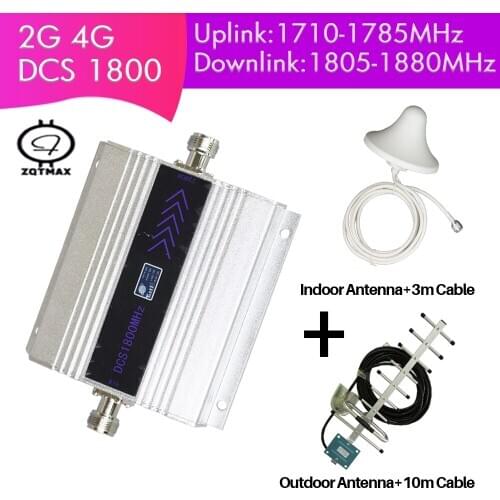 ZQTMAX 4g lte signal booster dcs 1800 mhz 2g gsm mobile signal repeater 1800mhz with Yagi antenna and omni antenna cable