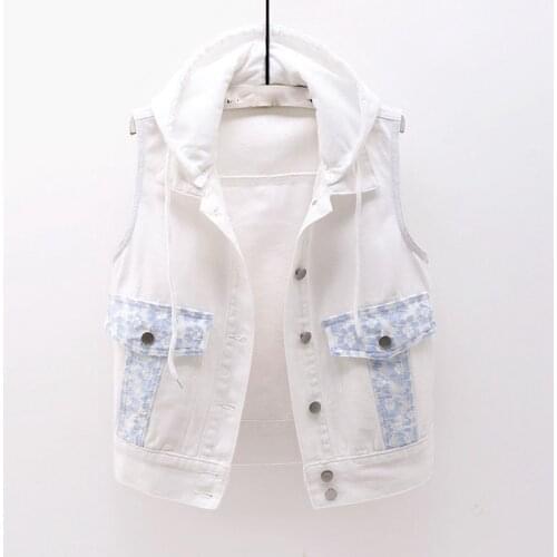 Vintage Denim Vest Women Detachable Hooded Spring Autumn New Fashion Slim Sleeveless Jacket Single-Breasted Short Jean Waistcoat