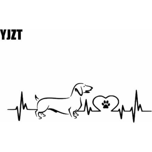 YJZT 18CM*5CM Dachshund Electrocardiogram Vinyl Car Sticker Paw Black/Silver C2-3260