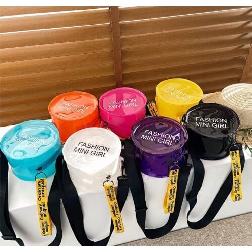 Women Letter Print Shoulder Bag PVC Transparent Round Zipper Messenger Bags with Lanyard Fashion Girls Crossbody Handbags