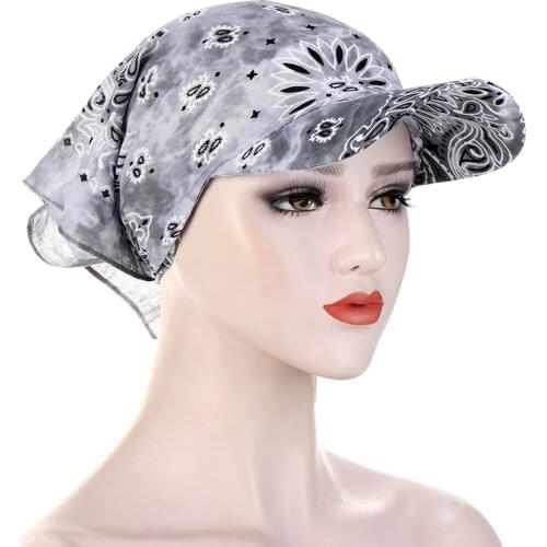 Women Cotton Head Scarf Visor Hat With Wide Brim Sunhat Summer Beach UV Protection Sun Hats Female Casual Printed Flower Cap