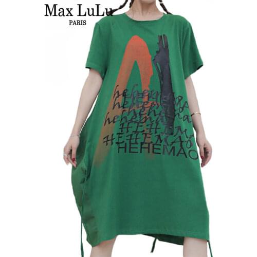 Max LuLu British Fashion 2021 Clothes Womens Printed O-Neck Dresses Ladies Casual Green Dress Girls Cotton Draw String Vestidos