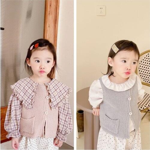 2 3 4 5 6 7 Y Baby Girl Vest 2021 New Kids Korean Solid Knitted Cardigan Vest Spring Girls Casual Cute Waistcoat Toddler Clothes